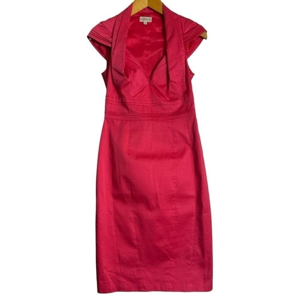 Karen Millen Pink Coral Sateen Sheath Dress Size: 6
